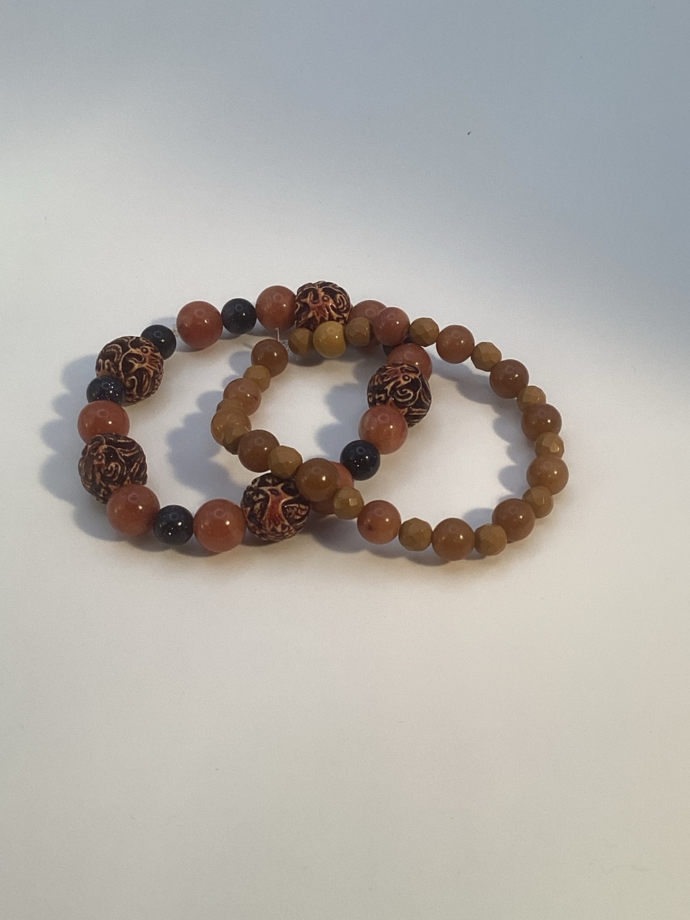 Handcrafted Brown and Tan Beaded Stretch Bracelets - Set of 3